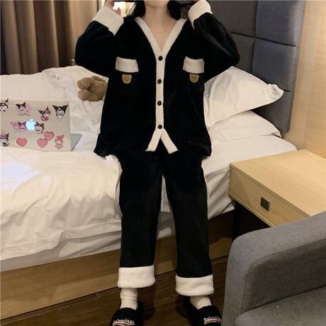 ルームウェア パジャマ セットアップ 上下セット クマちゃん フリース 厚手 部屋着 寝間着 大人可愛い ガーリー DTC-665764771878
