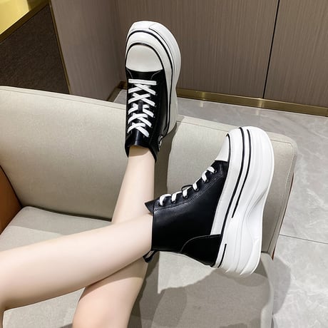 厚底 ハイカットスニーカー 22.0～24.5cm ハイトップ ショートブーツ シューレース カジュアル 韓国ファッション レディース 大人可愛い ガーリー DTC-681860323294