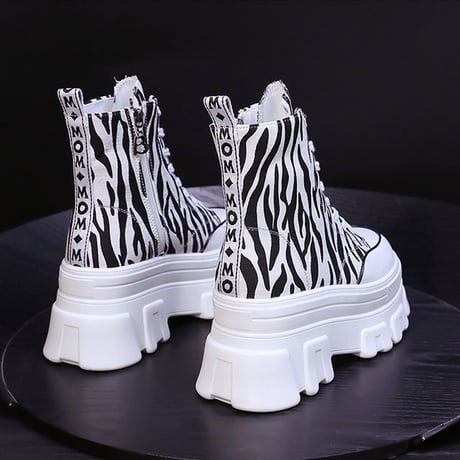 厚底キャンバススニーカー 22.5～24.5cm ハイカット シューレース サイドファスナー ベーシック カジュアル 大人可愛い ガーリーDTC-650901386927