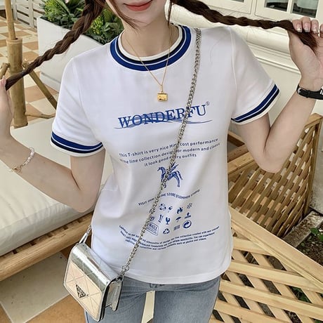 Tシャツ 半袖 トップス プリント クルーネック 薄手 レトロ 韓国ファッション レディース 大人可愛い ガーリー カジュアル DTC-716593164787