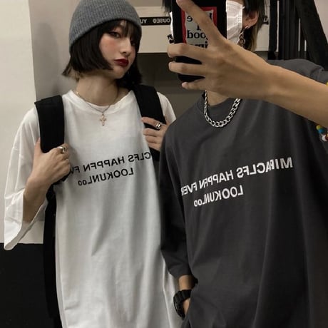 ユニセックス Tシャツ 半袖 ドロップショルダー ラウンドネック オーバーサイズ 韓国ファッション メンズ レディース トップス カジュアル ストリートファッション DTC-638055341572