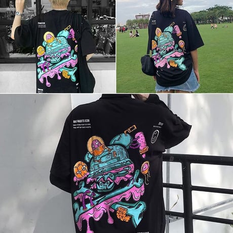 ユニセックス Tシャツ 半袖 バックプリント オーバーサイズ ゆったり 大きめ カジュアル 韓国ファッション メンズ レディース 韓国ストリートファッション DTC-614252115582