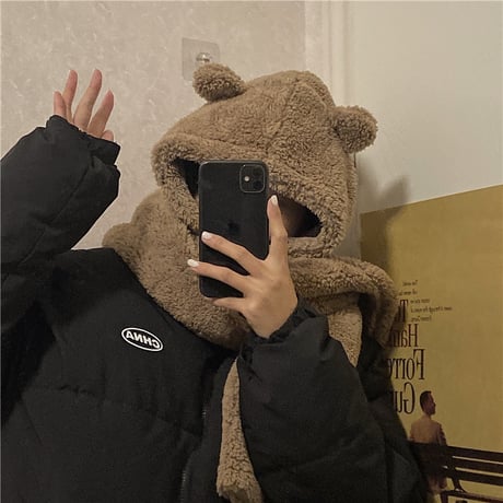 フード付きマフラー 耳付き クマ耳 フード付き ボアマフラー もこもこ フードマフラー ロングマフラー 防寒 暖かい 厚手 韓国ファッション レディース ガーリー DTC-630248123865