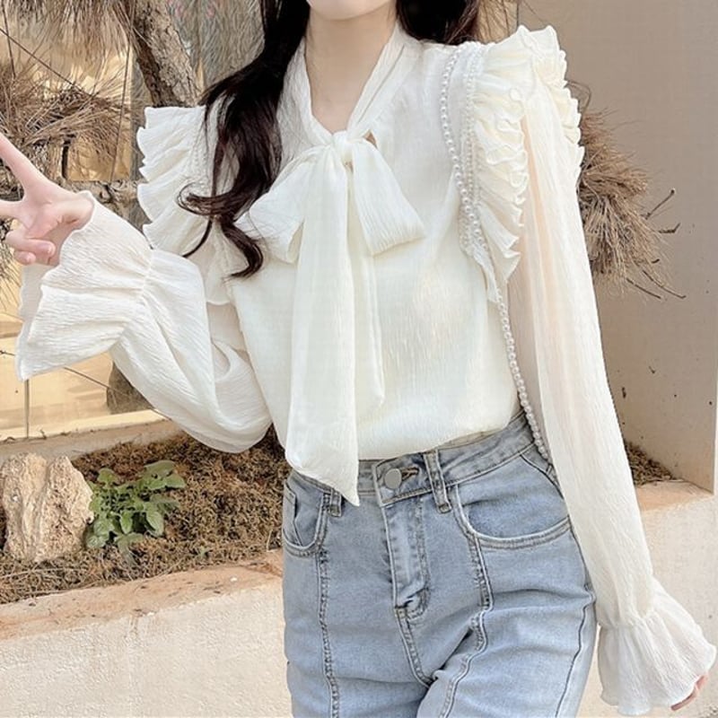 アニュアンス anuans ツイストフリルVネックブラウス アニュアンス