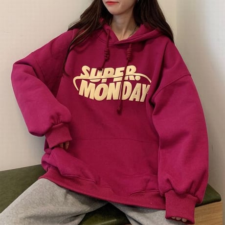 パーカー プルオーバー プラスベルベット  オーバーサイズ シンプル ルーズ レトロ 韓国ファッション レディース トップス ガーリー カジュアル ストリート系 DTC-657899306724