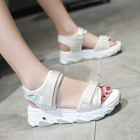 スポーツサンダル フラット スポサン 厚底 4.5cm 韓国ファッション サンダル ベルト マジックテープ フラットサンダル 厚底サンダル フラット かわいい 歩きやすい 618248005313
