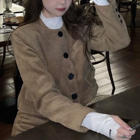 セットアップ ウール ショートジャケット プリーツロングスカート プリーツスカート ハイウエスト レトロ 韓国ファッション レディース 大人可愛い ガーリー DTC-634352550318
