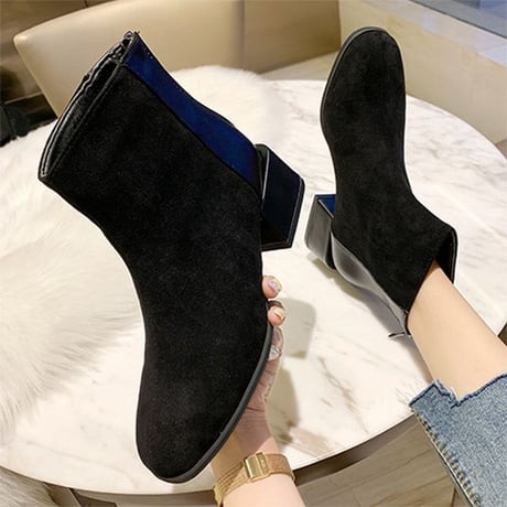ショートブーツ チャンキーヒール 22.5～25.0cm バックジップ 歩きやすい 履きやすい レディース ブーツ おしゃれ 大人可愛い ガーリー DTC-628435471834