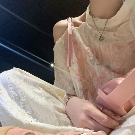 セットアップ 単品 ユーズド加工 Tシャツ ワイドパンツ ホルターネック ワンショルダー ドロスト 半袖 レトロ 韓国ファッション レディース 大人可愛い ガーリー DTC-805276142417