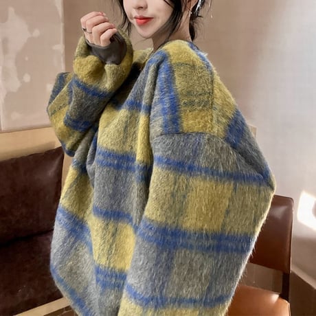 チェック柄 トレーナー 起毛 裏起毛 プルオーバー 厚手 トップス 防寒 長袖 ゆったり レトロ 韓国ファッション レディース 大人可愛い ガーリー カジュアル DTC-660967091808