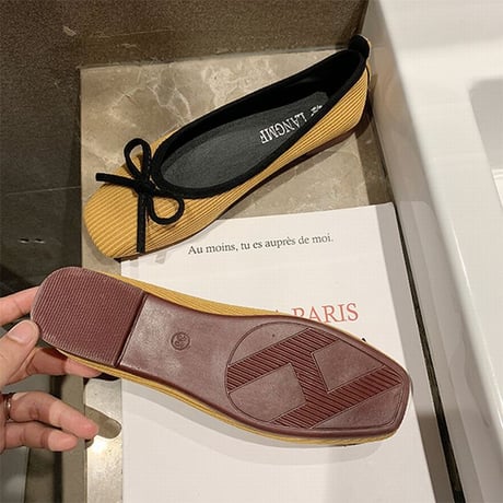 パンプス リボン フラットシューズ スクエアトゥ ぺたんこ 韓国ファッション レディース フラットパンプス フラット キュート 痛くない かわいい 歩きやすい 601568138480