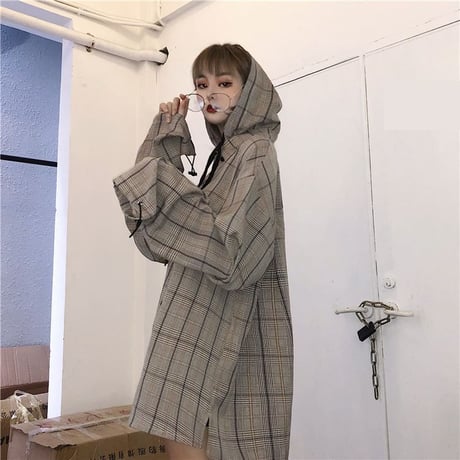メンズ/レディース ユニセックス チェックパーカー コーディガンパーカー チェック柄 シャツパーカー オーバーサイズ ゆったり  (DCT-589741814756)
