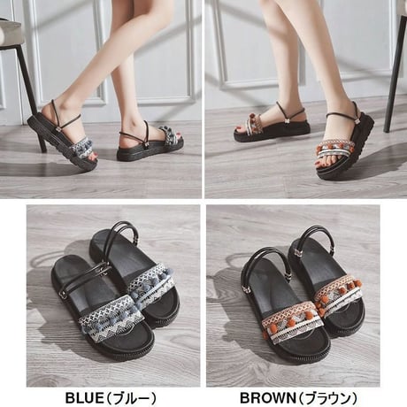 レディース 厚底 2WAYストラップ サンダル プラットフォーム フラットサンダル 厚底サンダル 歩きやすい 疲れない フェミニン (DCT-571496643633)
