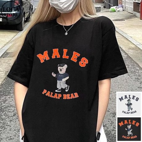 ユニセックス Tシャツ 半袖 PALAP BEAR プリント オーバーサイズ ルーズ カジュアル ストリート系ファッション 韓国ファッション メンズ レディース DTC-669232290007
