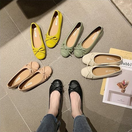 パンプス リボン フラットシューズ 22.5～25.0cm ぺたんこ 韓国ファッション レディース シンプル フラットパンプス ローヒール シューズ キュート かわいい 598254974136