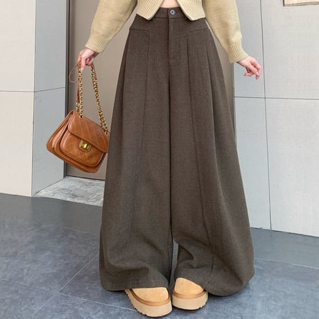 ワイドパンツ タック モップパンツ ドレープ フレア ハイウエスト ルーズ レトロ 韓国ファッション レディース 大人可愛い ガーリー カジュアル DTC-861649753291