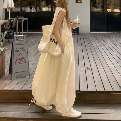 ワンピース ノースリーブ ロングワンピース Aライン ルーズ レトロ 韓国ファッション レディース 大人可愛い ガーリー DTC-786500034545