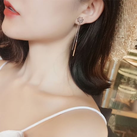 ピアス フラワー 花 チェーン 金属アレルギー対応 スタッドピアス アクセサリー チタンスチール316L DTC-573913280047