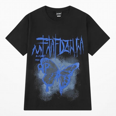 【2カラー】 ユニセックス Tシャツ 半袖 バタフライプリント オーバーサイズ カジュアル 韓国ファッション メンズ レディース 韓国ストリートファッション DTC-622436654182