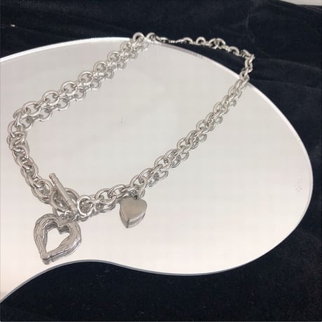 マンテル ハート ネックレス Tバー チョーカー 金属アレルギー対応 ペンダント チタンスチール シンプル アクセサリーDTC-644744597843