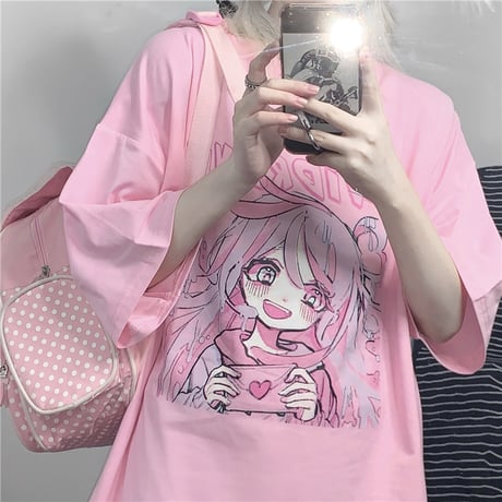 Tシャツ 半袖 女の子プリント オーバーサイズ 大きめ カジュアル 病み可愛い 病みかわ 地雷系 韓国ストリートファッション 韓国ファッション レディース DTC-639289235097