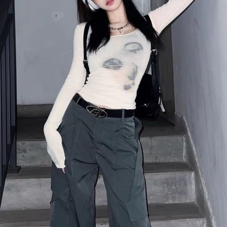 シアートップス ロンT トップス シアーtシャツ スリムフィット タイト プルオーバー tシャツ カットソー 長袖 レトロ 大人可愛い ガーリー カジュアル DTCA-762823250108
