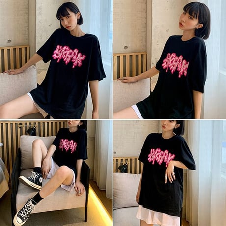 ユニセックス Tシャツ 半袖 英字 プリント オーバーサイズ 韓国ファッション メンズ レディース 大きいサイズ ルーズ 韓国ストリートファッション TBN-620325940135