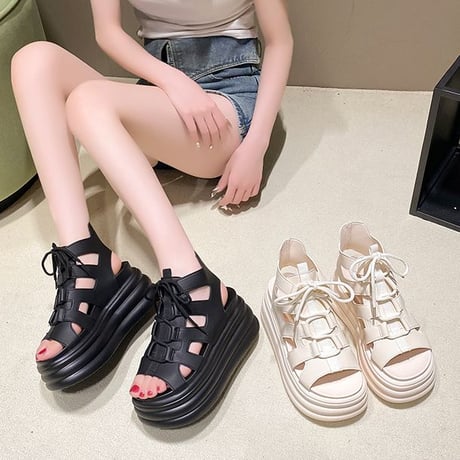 厚底サンダル グラディエーター 22.0～24.5cm サンダル レースアップ 厚底 スタイルアップ トレンド 韓国ファッション レディース DTC-795162835530