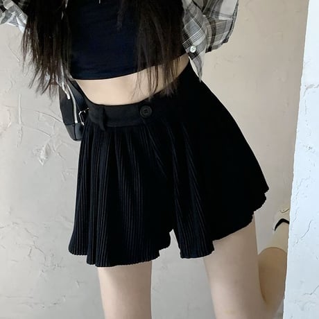 プリーツ ショートパンツ ハイウエスト Aライン ワイドパンツ レトロ 韓国ファッション レディース 大人可愛い ガーリー DTC-707576598152