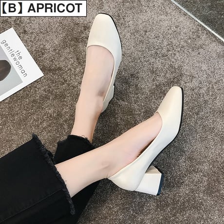 スエードタイプとPUタイプの2種類！ パンプス チャンキーヒール 4.5cm 韓国ファッション レディース スクエアトゥ シューズ キュート 痛くない かわいい 歩きやすい 598354617919
