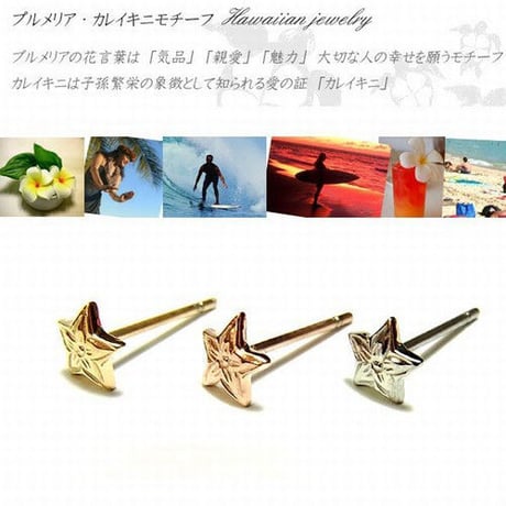 【片耳用】 ハワイアンジュエリー ピアス 金属アレルギー対応 スター 星 プルメリア サージカルステンレス シルバー ゴールド ピンクゴールド アクセサリー ges8168