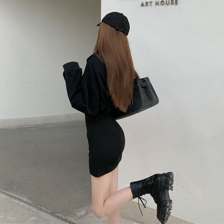 フード付き ワンピース ハイウエスト ミニワンピース パーカーワンピース スウェット 長袖 レトロ 韓国ファッション レディース 大人可愛い ガーリー DTCA-661706775371