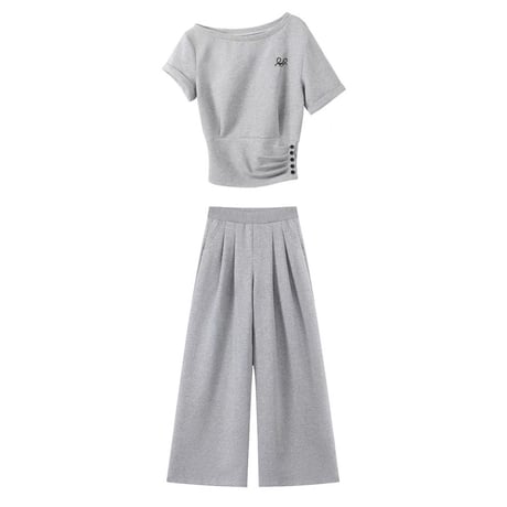 セットアップ 上下セット スウェット オフショルダー tシャツ トップス ワイドパンツ ハイウエスト オフショル レトロ 大人可愛い ガーリー カジュアル DTCA-920359912258