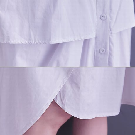 シャツワンピース ロングシャツ シャツ ワンピース アシンメトリー 不規則デザイン ルーズ 長袖 レトロ 韓国ファッション レディース 大人可愛い ガーリー DTC-634484580166