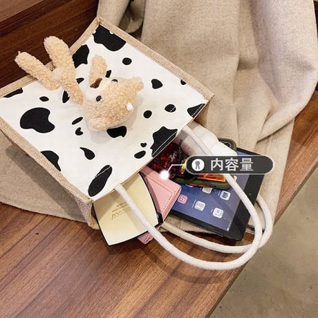 クマのぬいぐるみ付き 麻バッグ リネン ハンドバッグ キャンバスバッグ ミニバッグ ジッパー シンプル レトロ DTC-632445318533