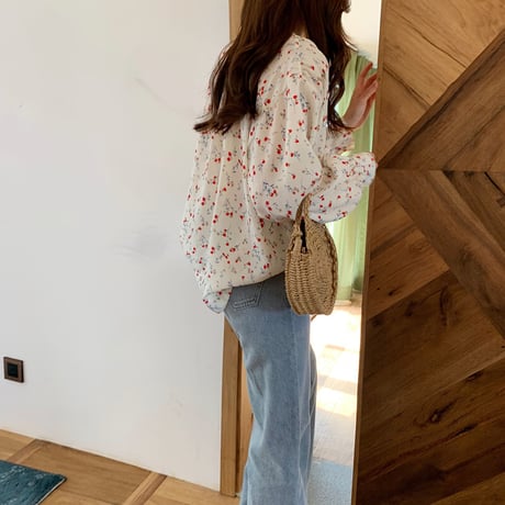 小花柄 ブラウス 長袖 立襟 韓国ファッション レディース シャツ 薄手 大人可愛い ガーリー レトロ 春コーデ DTC-625759816311