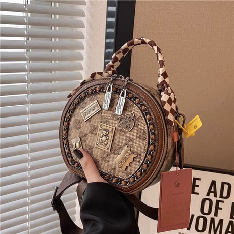2wayバッグ サークルバッグ 丸型バッグ ショルダーバッグ ハンドバッグ メッセンジャーバッグ ミニバッグ プレート バッグ レトロ 韓国ファッション レディース DTC-698714165146