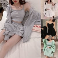 セットアップ 3点セット ジップアップ パーカー ショートパンツ キャミソール 上下セット 薄手 ルーズ レトロ 大人可愛い ガーリー カジュアル スポーツミックス DTCA-660018365532