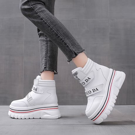 厚底 ダットスニーカー ヒール6cm ハイカット 22.5～24.5cm 韓国ファッション レディース 厚底スニーカー ハイトップ スニーカー カジュアル スポーツ 632308455327