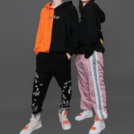 ユニセックス メンズ レディース パーカー セパレート スマイル バイカラー フード付き スウェット ストリート系 春 秋 冬 韓国ファッション (DCT-576710383674)