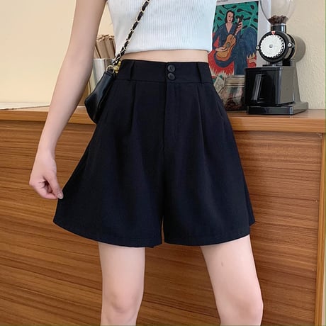 ワイドパンツ ショートパンツ 薄手 韓国ファッション レディース ショート丈 ハイウエスト ガーリー DTC-618569677358