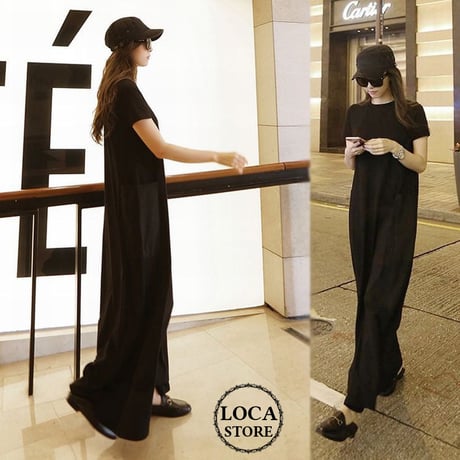 Tシャツワンピース マキシ丈 ワンピース 半袖 大きいポケット ゆったりウエスト ロング丈 半袖 ルーズ レトロ 韓国ファッション レディース 大人可愛い ガーリー DCT-705893648998