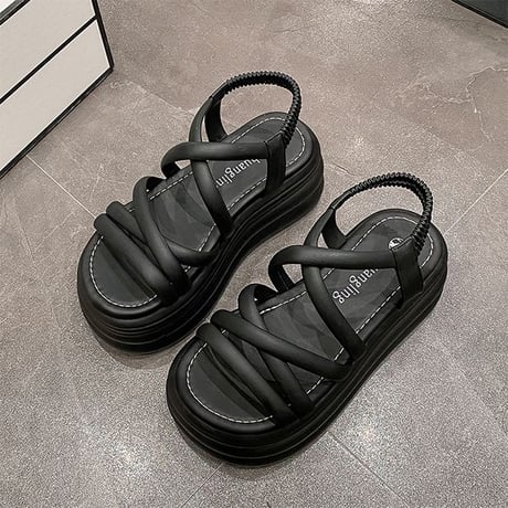 厚底サンダル クロスストラップ 22.0～24.5cm アンクルストラップ サンダル オープントゥ プラットフォーム 厚底 美脚効果 韓国ファッション レディース DTCA-771656476930