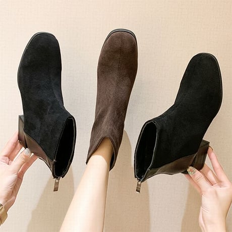ショートブーツ チャンキーヒール 22.5～25.0cm バックジップ 歩きやすい 履きやすい レディース ブーツ おしゃれ 大人可愛い ガーリー DTC-628435471834