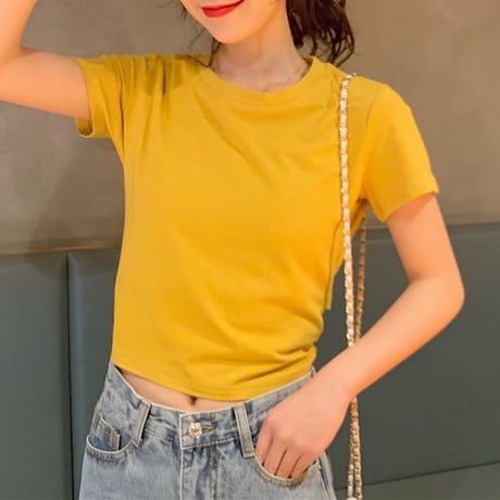 バックリボン tシャツ バックレス ウエスト見せ ショート丈 クルーネック 半袖 トップス レトロ 大人可愛い ガーリー カジュアル DTCA-732666685652
