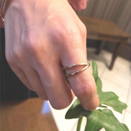 ハワイアンジュエリー Hawaiianjewelry 2連 リング 金属アレルギー対応 スクロール 指輪 K14イエローゴールド サージカルステンレス メンズ レディース インスタ grs8660