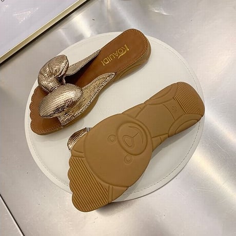 サンダル 立体リボン 足あと クマちゃん コンフォートサンダル 韓国ファッション レディース スリッパ フラットサンダル ぺたんこ 痛くない 歩きやすい 618627378815