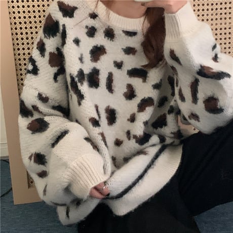 ニット セーター 3カラー レオパード柄 ヒョウ柄長 袖 プルオーバー 韓国ファッション レディース トップス ラウンドネック 大人可愛い かわいい ガーリー DTCA-688582321649