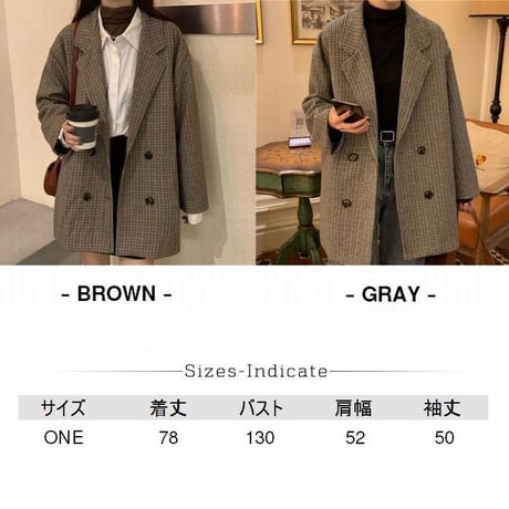 チェック柄 テーラードジャケット 厚手 キルティング ダブルブレスト 韓国ファッション レディース ロングジャケット ルーズ 長袖 大人可愛い ガーリー DTC-628946879075