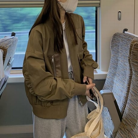 ミリタリー風 ブルゾン ジャンパー MA-1 ポケット 薄手 ルーズ 韓国ファッション レディース 大人可愛い ガーリー カジュアル 韓国ストリートファッション DTC-680499052243